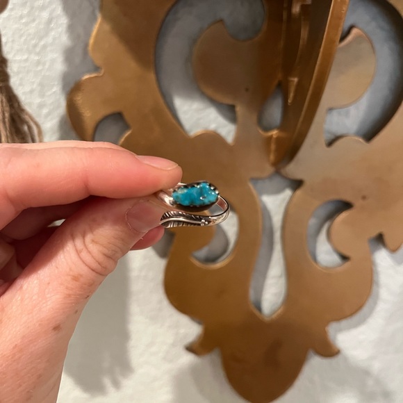 Sterling Silver Raw Turquoise Feather Ring - Picture 2 of 4